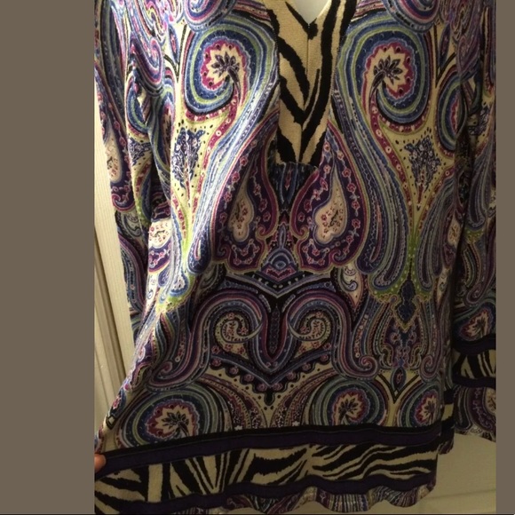 CHICOS Paisley Animal Print Sweater Purple Knit Long Tunic Length Soft Light - Picture 5 of 9